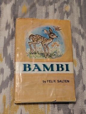 Bambi by Felix Salten Vintage Hardcover with Illustrated Cover - Yellow and Blue